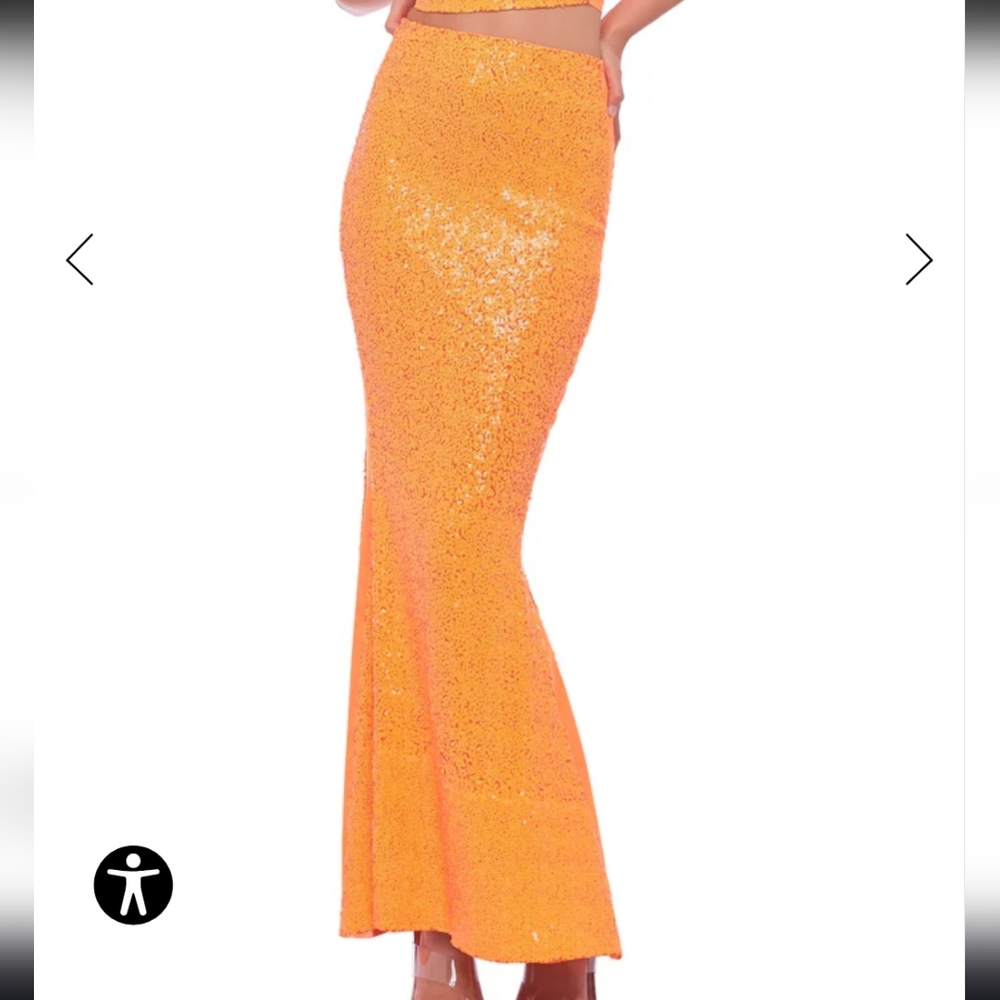 Norma Kamali Vibrant Orange Sequin Full Skirt Taylor Swift Life of a Showgirl
